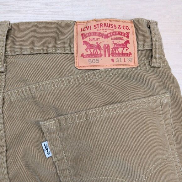 Levi’s 505 Corduroy Pants Mens 31x32 Straight Leg Tan White Tab Khaki - Picture 5 of 10